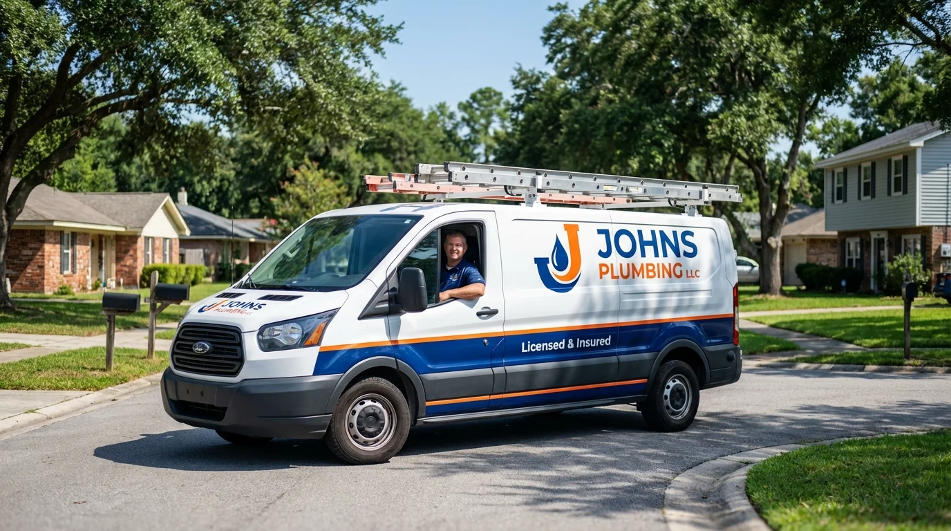 Johns Plumbing LLC service van in Falls Creek, PA