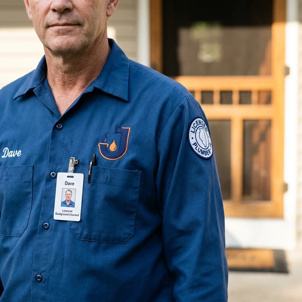 Licensed plumber showing ID badge in Falls Creek, PA