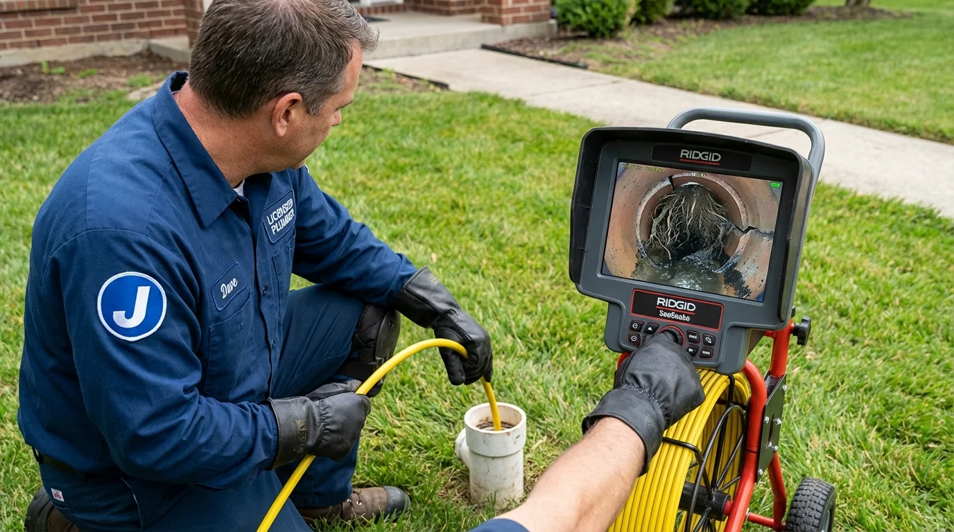 Sewer camera inspection being performed by Johns Plumbing LLC in Falls Creek