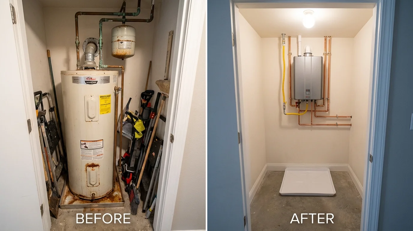 Tank water heater versus wall-mounted tankless unit comparison for Falls Creek, PA homeowners