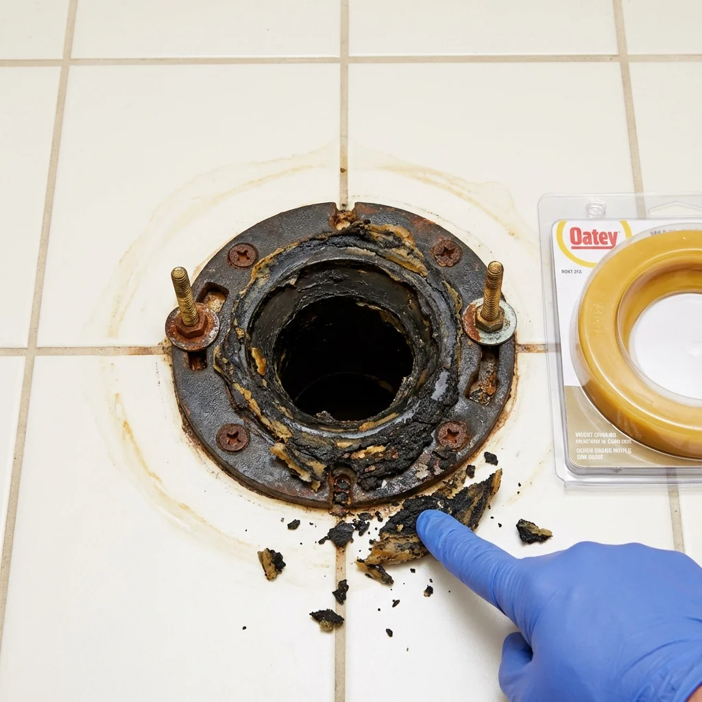 Failed wax ring showing water seepage at the base of a toilet in a Falls Creek, PA home