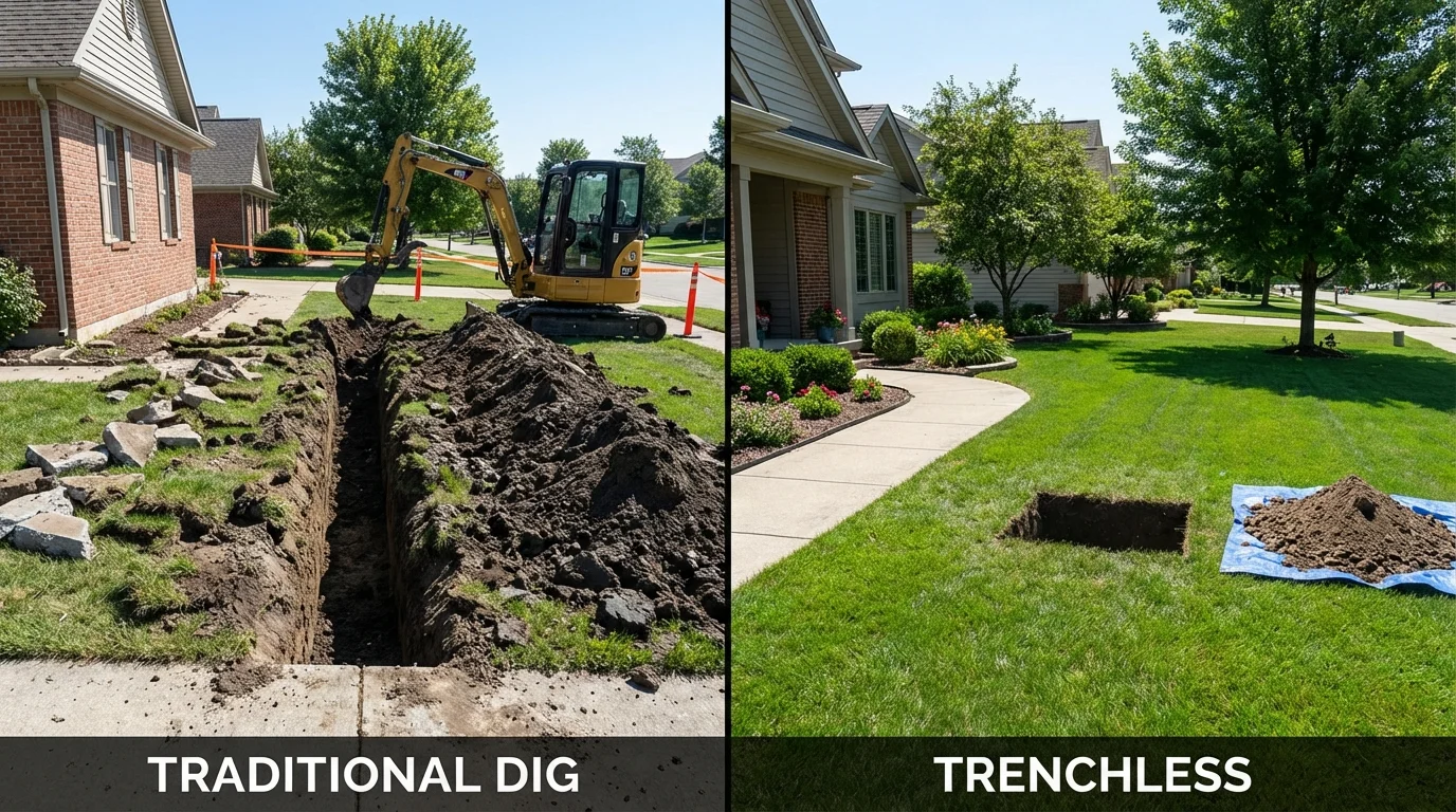 Trenchless sewer repair with minimal yard damage versus traditional excavation in Falls Creek, PA